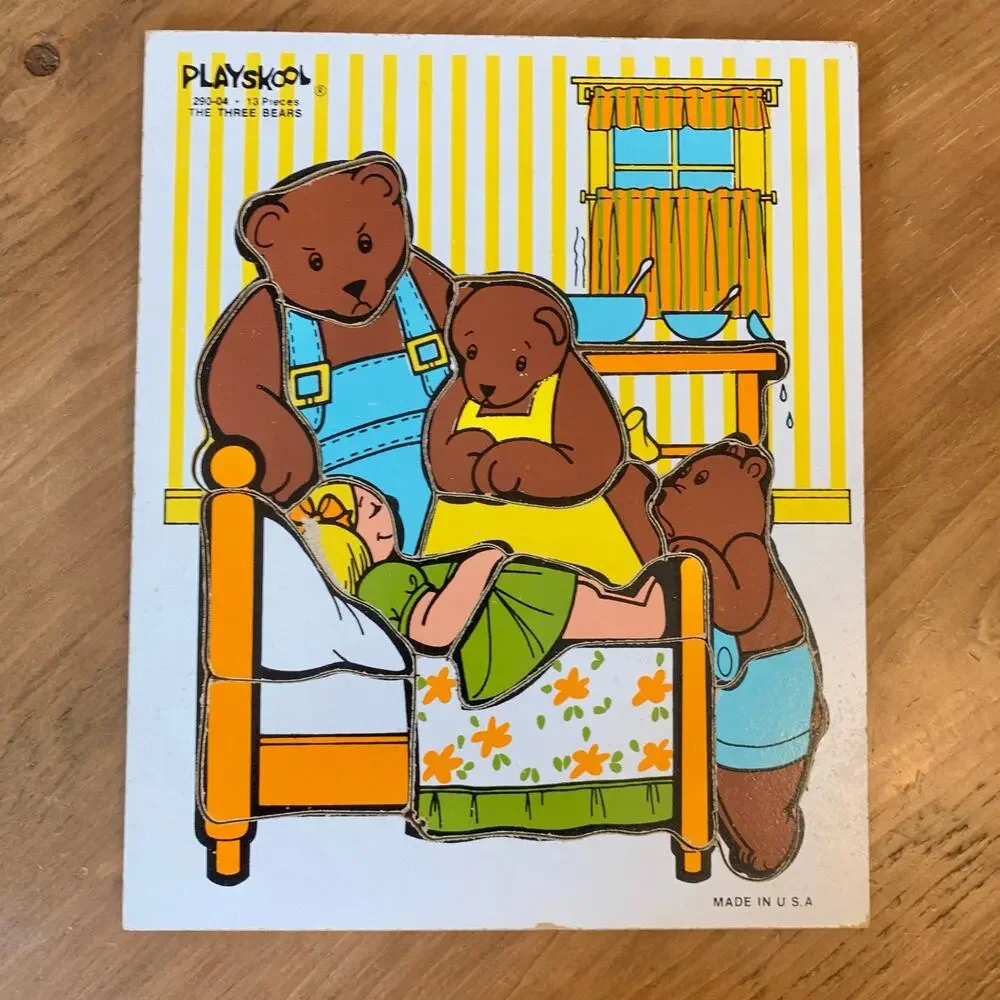 Playskool Wood Tray Puzzle #290-04 The Three Bears 13 Pieces Vintage USA